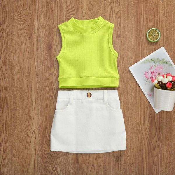 

clothing sets wenazao infant toddler baby girls summer 2 pieces set solid color round neck sleeveless green t-shirt+white skinny mini skirts