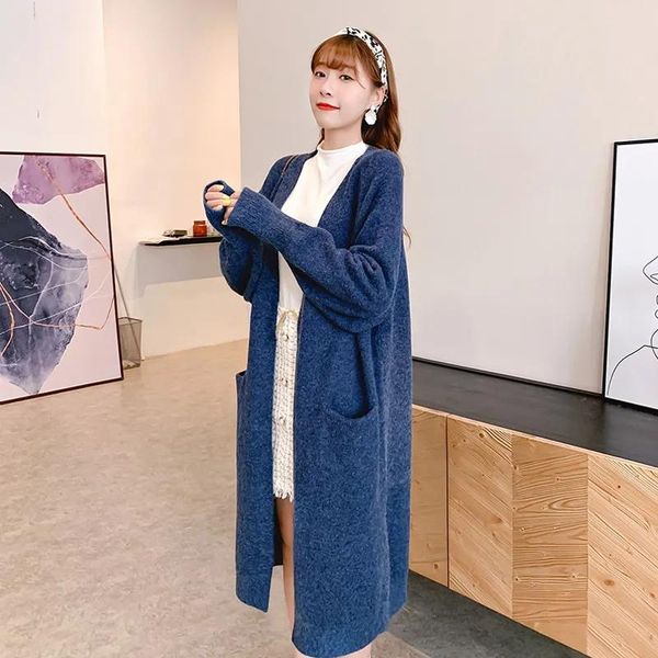 

women's knits & tees knit cardigan sweater femme 2021 spring autumn lazy wind loose long knitted jacket windbreaker thicken w53, White
