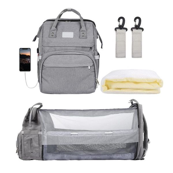 

diaper bags 3 in 1 bag backpack foldable crib baby bed waterproof travel usb charge with changing