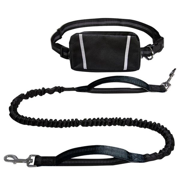 

dog collars & leashes pet leash leading rope bum bag kit, buckle strapped jogging elastic buffer lead with puppy toy ball water bottle pouch