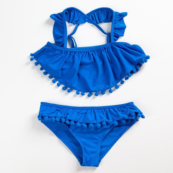 

two-piece suits 5-13years girls swimwear ruffle style bathing 2021 blue children beachwear tankini 1061