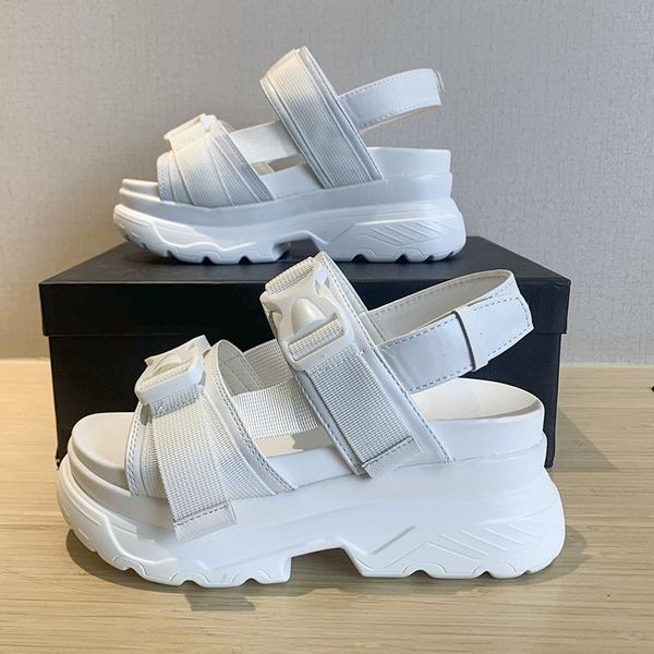 

sandals leosoxs platform women comfort summer casual female sports open toe shoes gladiator flats beach fashion white, Black
