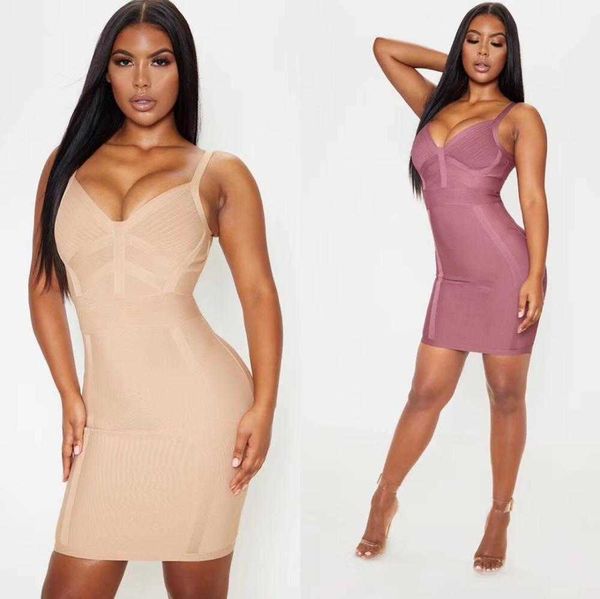 

3 colors women fashion nude pink rayon bandage dress evening celebrity chic mini party vestido 210527, Black;gray