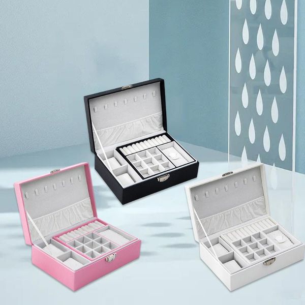 

jewelry pouches, bags box pu leather lockable 10.6 x 7.1 3.5 inch storage organizer for rings earrings bracelets women girls, Pink;blue
