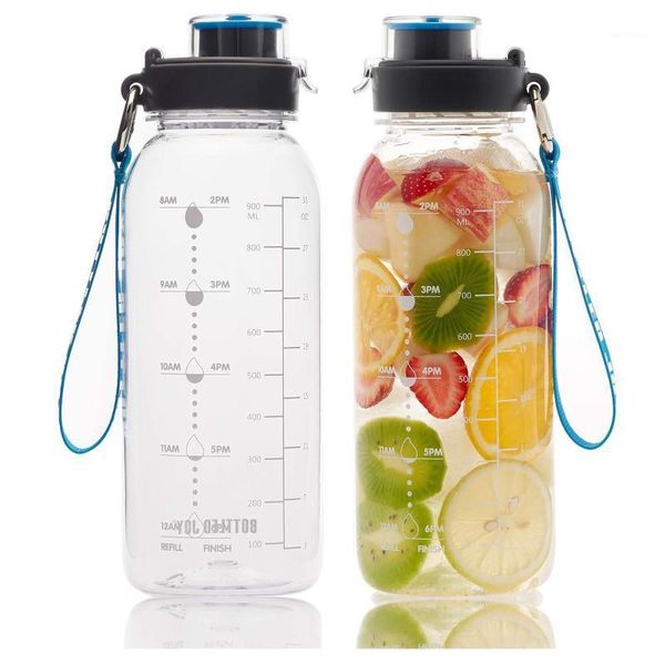 Wasserflasche, Sport, 1 l, Wasserkocher, BPA-frei, auslaufsicher, sichere Flüssigkeitszufuhr, mit motivierender Zeitmarkierung, Fitness-Sportkrug