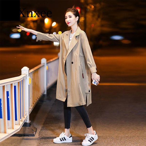

women's trench coats women autumn long sleeve double breasted coat female pocket straight shirt windbreake, Tan;black