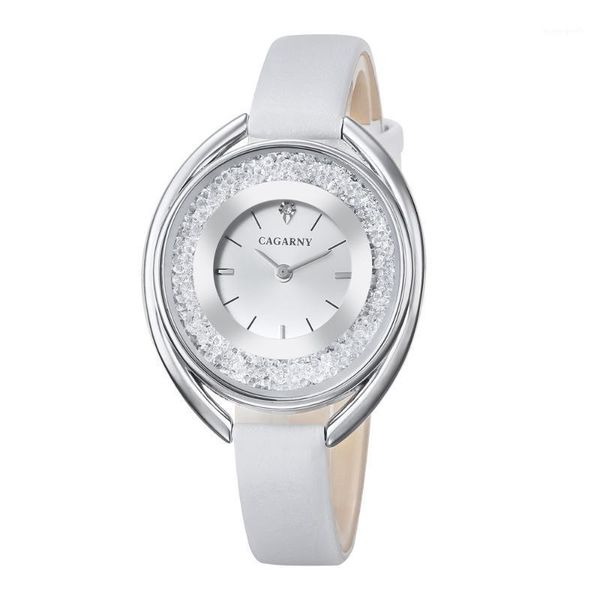 

wristwatches simple style cagarny women watch fashion casual silver steel case bling crystal female wristwatch waterproof lady clock, Slivery;brown