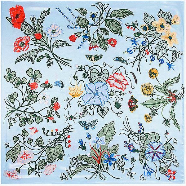 

scarves 2021 arrival square silk scarf women shawls wraps flowers print bandana middle foulard neckerchief, Blue;gray