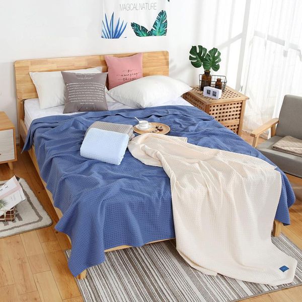 

150x200cm summer thin towel blanket solid color honeycomb 100% cotton absorbent air quilt coverlet blankets