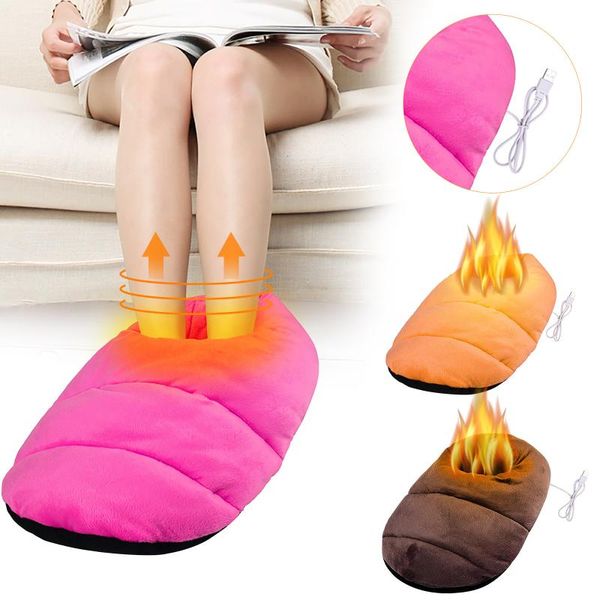 

electric heated shoes plush slippers foot warmer usb heating washable winter heat slipper 2021, Black