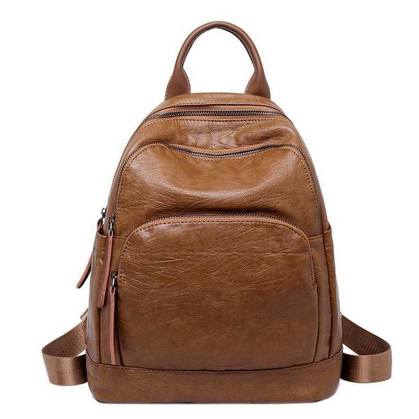 Vintage Frauen Rucksack Schultaschen für Jugendliche Mädchen Markendesigner Weiche Pu-leder Rucksäcke Weibliche Student Schultasche Mochila Q0528