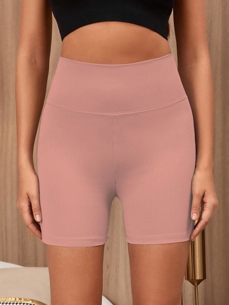 

wide waistband rib-knit biker shorts w30o#, Black