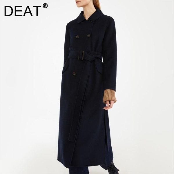 

women's trench coats [deat] women coat lapel long sleeve double breasted sashes loose fit windbreaker fashion tide autumn winter 2021 1, Tan;black
