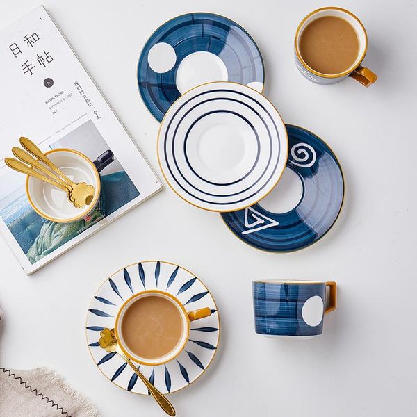 

mugs hand-painted underglaze color ins nordic coffee cup and saucer set household flower tea