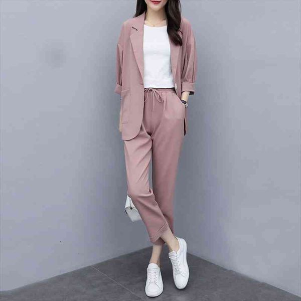 

two-piece small suit jacket large size korean version of loose slim casual suit women, White