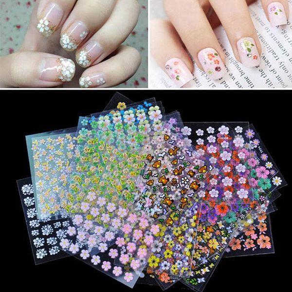 

pcs floral design manicure transfer nail art tips stickers decals 3d flowers beauty tickers for nails1, Black