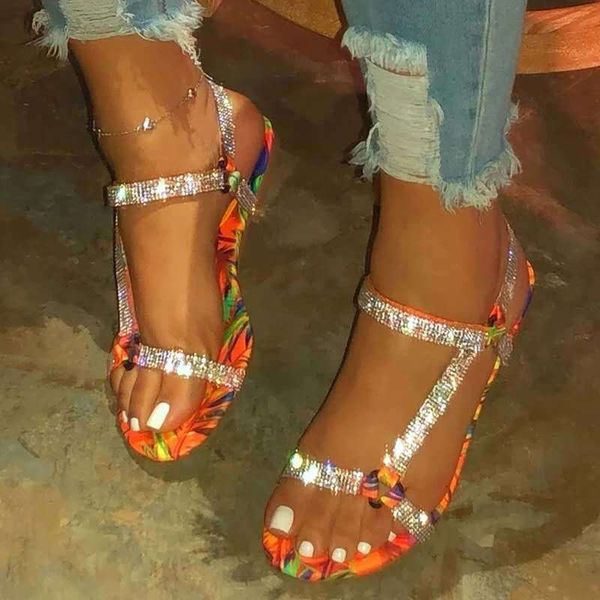 

beach rhinestone women sandals summer ladies flat female bling crystal sandalias mujer sandale femme, Black