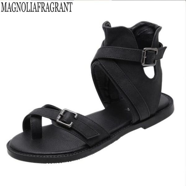 

sandals 2021 bohemia summer women buckle ladies roman flat shoes casual comfortable clip-toe beach woman flip flop hy358, Black