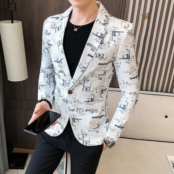 

men's suits & blazers 2021 brand clothing fashion spring leisure business suit/male printing casual jacket plus size s-3xl, White;black