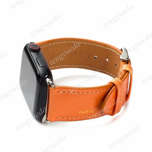 Para 38mm 40mm 41mm 42mm 44mm 45mm Pulseiras inteligentes Designer de moda Relógios série 7 6 5 4 3 2 1 Pulseira Pulseira Relógios de couro laranja clássico de alta qualidade