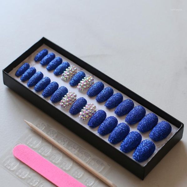 

black box ballet coffin fake nails full crystal diamond glitter blue red wedding 28pcs set coffee false1, Red;gold