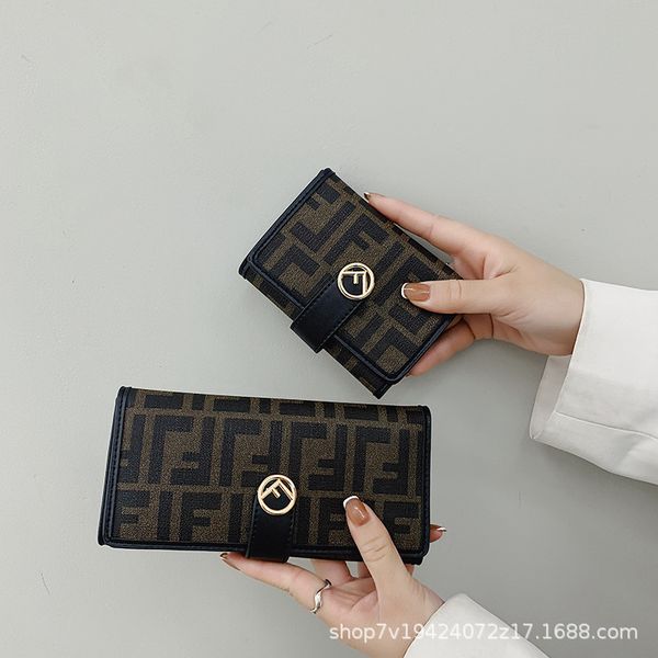 

evening bag 2021 fashion korean small wallet women's short buckle = folding multi card long handbag