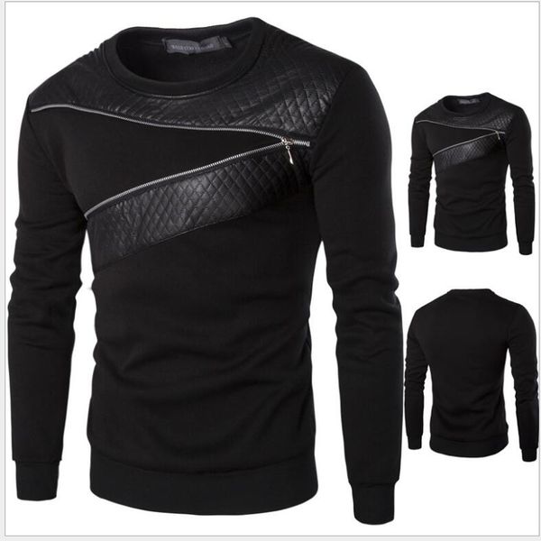 

men spring summer new long sleeve o-neck t shirt men clothing fashion patchwork cotton tee, White;black