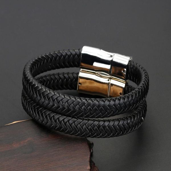 Bracciale da uomo Charm da polso Gioielli in pelle Bracciale in lega di zinco Amico Gram Cordoncino intrecciato a mano Regalo magnetico per ragazzi