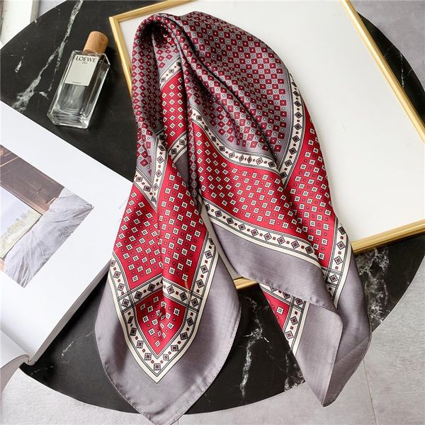 

scarves 2021 silk scarf design print square shawl women foulard hairband neckerchief lady office bandana hijab, Blue;gray