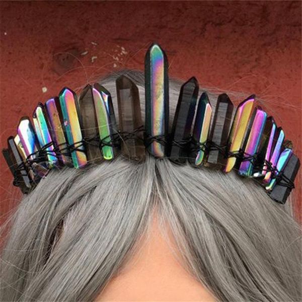 

hair clips & barrettes bride jewelry black natural stone white crystal crowns tiara women diadem queen crown for wedding 2021 headband acces, Golden;silver