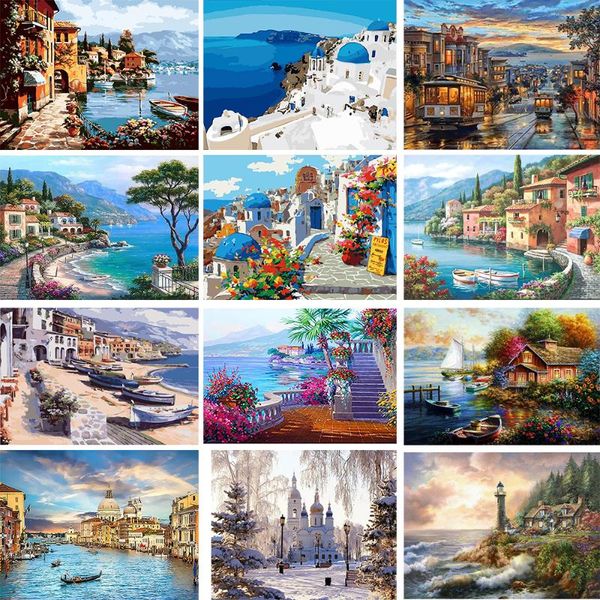 

paintings seaside landscape painting by numbers for adults diy kits handpainted on canvas frameless oil picture drawing coloring number