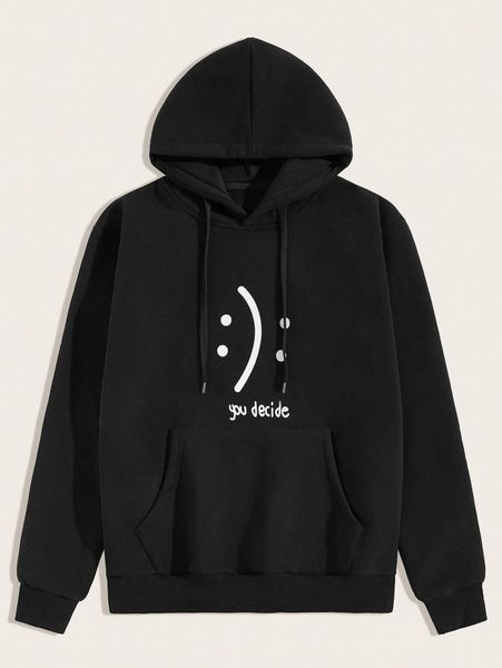 

men letter print drawstring hoodie p4tu#, Black
