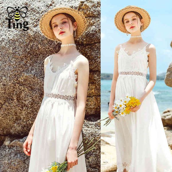

boho strap backless summer long dresses women v neck lace hollow out female casual white maxi vestidos 210513, Black;gray