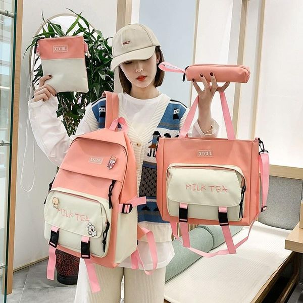 

school bags 4.items sets backpack canvas schools for teen girls women nice student