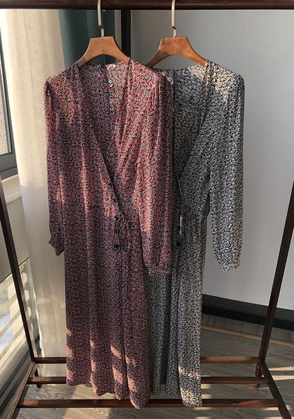 

casual dresses elfstyle long sleeve wrap v neckline printing one piece midi dress, Black;gray