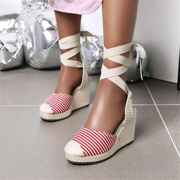 

plus size 34-43 women gladiator sandals cross strappy wedge high heels bandage goth punk rome shoes lady 2021 summer, Black