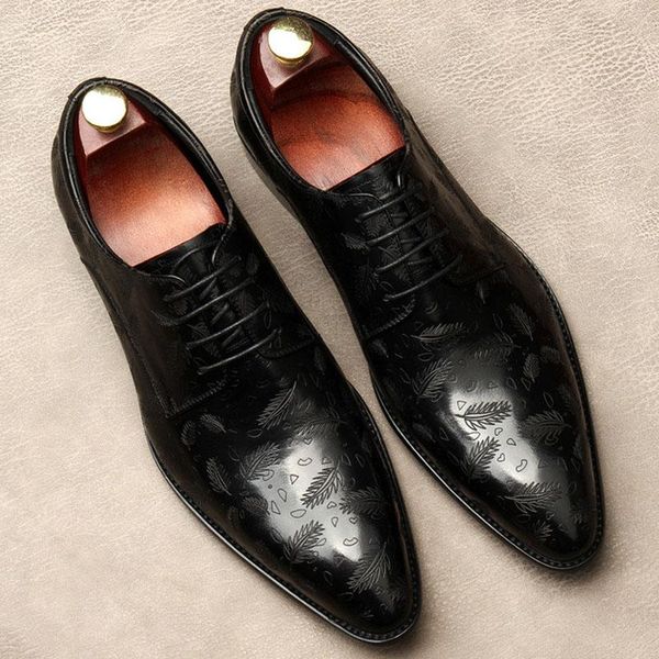 

dress shoes luxury classic mens brogue oxfords genuine cow leather black pointed toe lace up male formal footwear wedding party