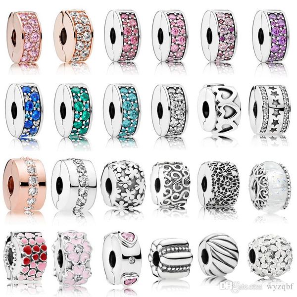 

925 sterling silver clip charms multi style flower ser beads with cubic zircon fit pandora original charm bracelets bangle jewelry gift, Black