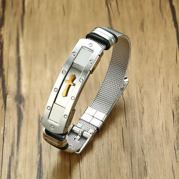 

cuff mens cross bangle bracelet stainless steel id for male boy ceremony masculino jewelry size adjustable, White