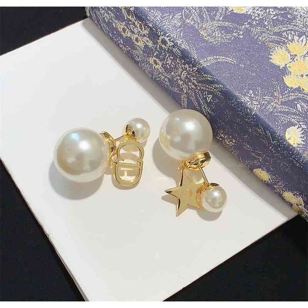

special offer 75% off outlet online family pearl letter female asymmetric star net red back hanging earrings, Silver