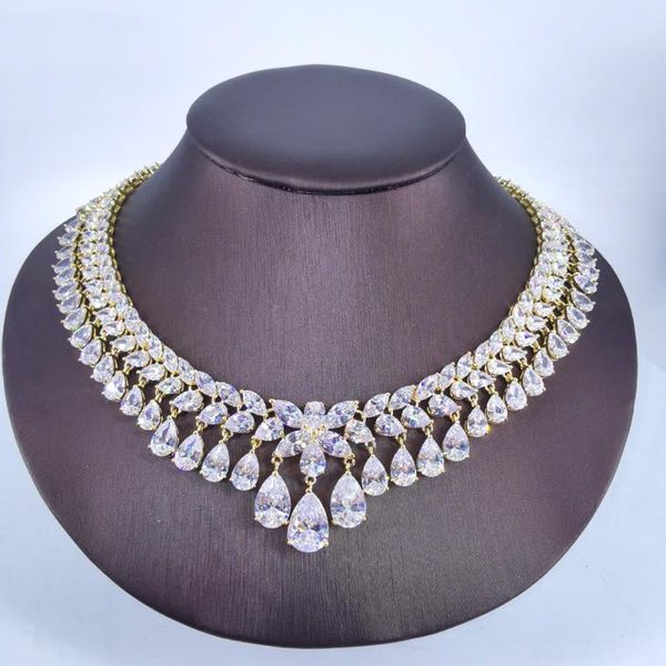 

earrings & necklace 2021 fashion retro crystal water drop cz zircon golden necklace,wedding bridel party banquet dress jewelry, Silver