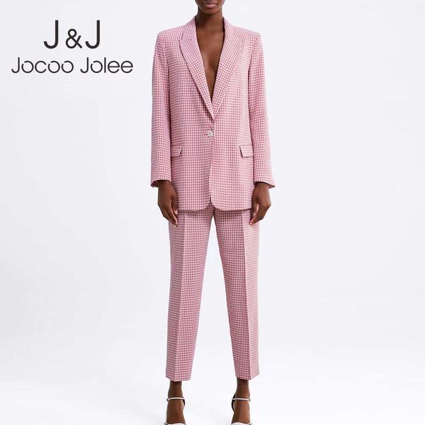 

women korean pink plaid blazer and pants suit autumn office ladies single button blazer office ladies outerwear chic 210518, White;black