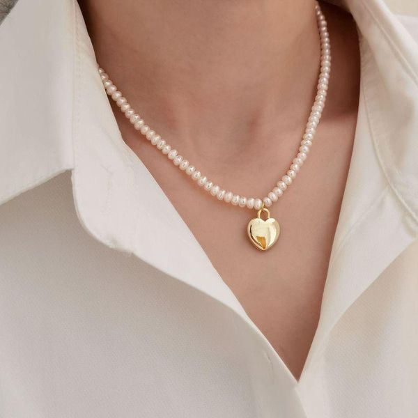 

pendant necklaces lovoacc elegant irregular genuine pearl beaded necklace for women girls gold color alloy love heart accessories, Silver