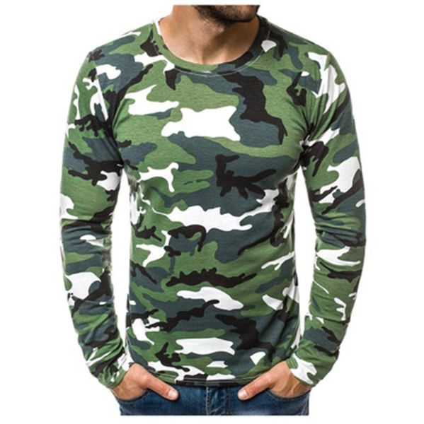 

mens camouflage round neck tee t-shirt fashion trend long sleeve casual skinny tees designer spring male slim folds tshirts, White;black