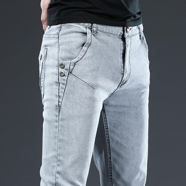 

men's jeans 2021 brand men slim fit skinny denim designer elastic straight stretch trousers for spring,8914, Blue
