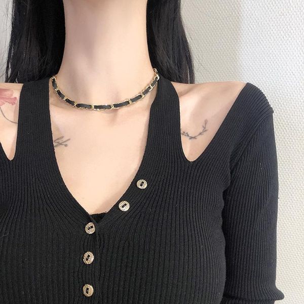 

vintage chain choker necklaces bracelet for women leather punk geometric bracelets fashion female jewelry wedding gifts chokers, Golden;silver