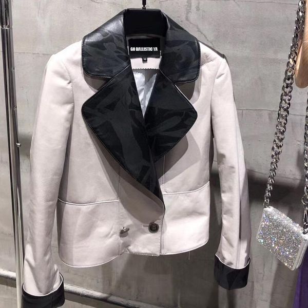 

women's leather & faux ladies real blazer women sheep lambskin outwear, Black