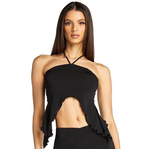 

women's tanks & camis irregular crop black summer women fashion sleeveless streetwear club halter neck solid off shoulder vest, White