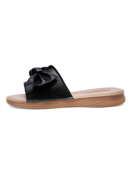

slippers two-layer cowhide open-toed flat, Black