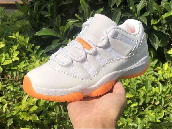 

authentic 11 low wmns bright citrus athletic shoes women white orange real carbon fiber with original box sports 36-45, White;red